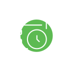 An icon of a calendar with a green circle background.